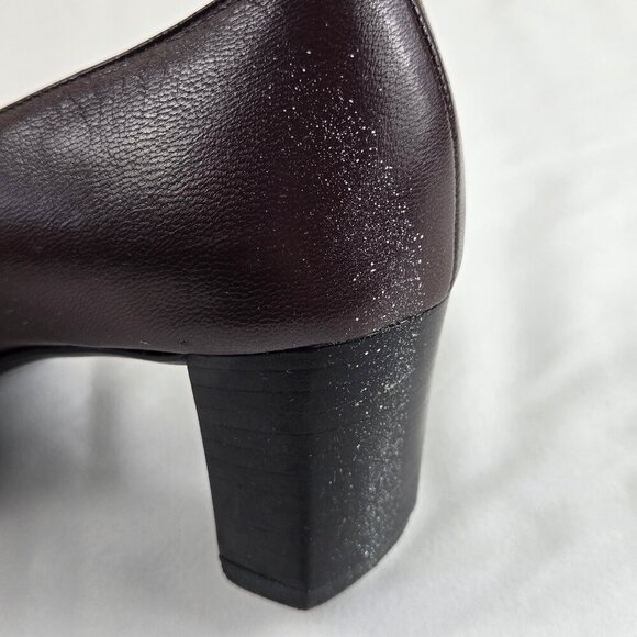 Renzo Fontanelli Firenze Size 7.5 Brown Leather Slip On Heeled Shoes Square Toe - Picture 10 of 14